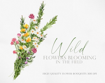 Watercolor clipart, Wildflower Bouquet, Floral arrangements, Wedding Clipart, Floral Watercolor, Watercolor flower PNG, wild flower