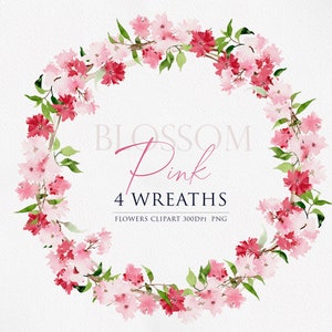 Watercolor clipart, Pink Wreath, Floral arrangements, Wedding Clipart, Floral Watercolor, Watercolor flower PNG, Cherry blossom clipart