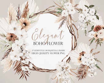Elegant Boho Flower, Boho flower, Watercolor flower, Watercolor clipart, Elegant Wedding, Pampass clipart, Bohemian flower, Elegant flower
