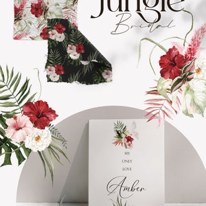 Jungle Bridal, Watercolor clipart, Watercolor flower, Summer clipart, Monstera Clipart, Summer Wedding, Tropical Clipart, Pampass Clipart image 6