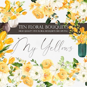 Bloem clipart, Aquarel bloem, Gele boeketten, Gele bloem, Huwelijksuitnodiging, Bloemstukken, Tulp clipart, Freesia clipart