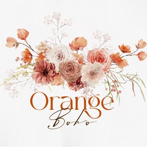 Orange Boho Blumen, Aquarell Boho Blume, Boho Blume PNG, Aquarell Blume, Boho Hochzeit, Aquarell Blume Clipart, Boho Clipart