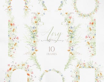 Airy Wildflower, Watercolor Clipart, Watercolor Wildflower PNG, Soft Meadow Floral Arrangement, Soft Summer Wildflower