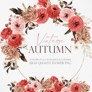 Vintage Herbst Blume, Aquarell Blume PNG, Herbst Blumen Clipart, Herbst Blumen Clipart, Boho Blumen Clipart, Vintage Blume, Aquarell Clipart