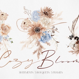 FLOR ACONCHEGANTE, flor boho aquarela, clipart aquarela, flor boho PNG, flor aquarela, flor selvagem aquarela, clipart boho