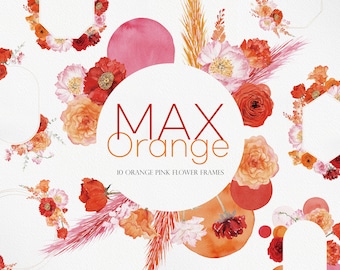Max Orange Floral, Watercolor Flower PNG, OrangePink Flowers, Spring Flower PNG, Orange Flower Clipart, Pink Flower Png, Watercolor Orange