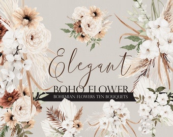 Elegant Boho Flower, Boho flower, Watercolor flower, Watercolor clipart, Elegant Wedding, Pampass clipart, Bohemian flower, Elegant flower
