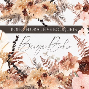 Boho Florals, Clipart de fleurs, Boho floral, Clipart de fleurs séchées, Clipart de pampa, Clipart d’hortensia, Clipart de Boho, Boho PNG
