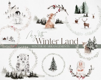 Watercolor Winter Clipart, Christmas Clipart, Christmas Watercolor Clipart, Winter Clipart, Winter Wonderland, Winter Baby Animal Clipart