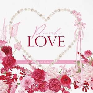 Pink LOVE, Aquarell rosa Blume, rosa Blume PNG, Valentine Clipart, Aquarell Clipart, Blumen Clipart, Valentinstag, Blume PNG