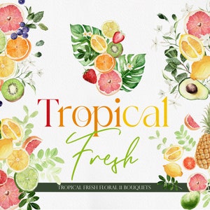 Tropical fresco, imágenes prediseñadas de acuarela, imágenes prediseñadas de frutas de acuarela, imágenes prediseñadas tropicales, imágenes prediseñadas de frutas, imágenes prediseñadas de naranja, imágenes prediseñadas de cítricos, cítricos de acuarela