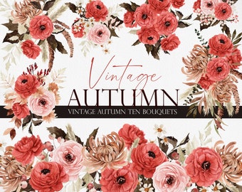 Vintage Autumn Flower, Watercolor Flower PNG, Fall clipart, Fall floral clipart, Boho flower clipart, Vintage flower, Watercolor clipart