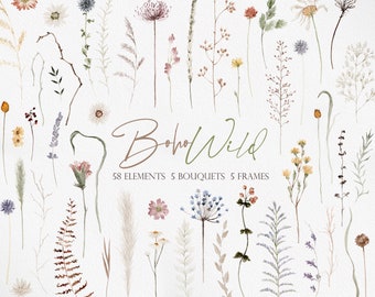 Boho Wild Flowers, Watercolor Wild Flower, Wild Flower PNG, Watercolor Flower PNG, Wild Flower Bouquets, Boho Flower, Flower Clipart