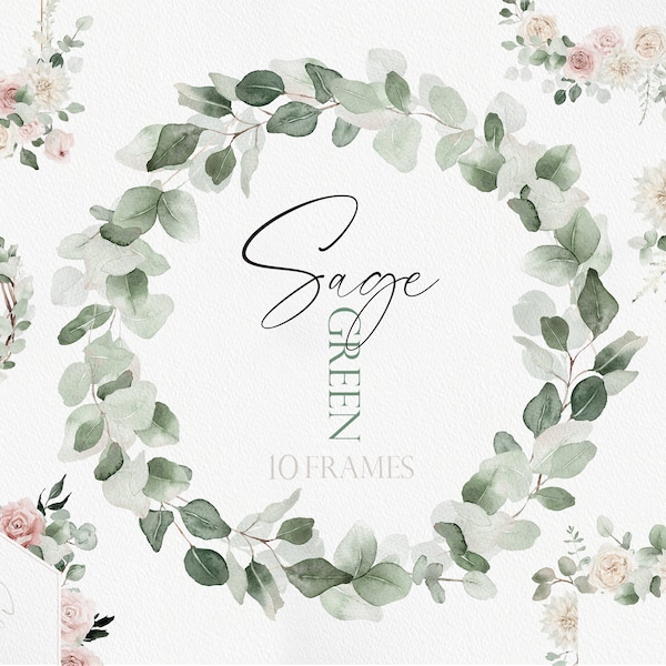 Sage Green Flower, Watercolor Botanical art, Watercolor Leaf, Wedding Flower, Watercolor Bouquets, Sage Green Bouquets, Eucalyptus Clipart