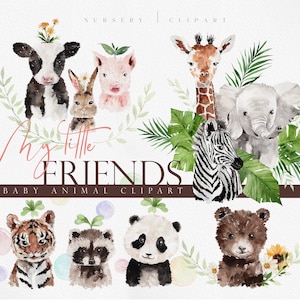 Meine kleinen Freunde, Baby Tier Clipart, Kinderzimmer Clipart, Aquarell Baby Tier, Aquarell Kinderzimmer, Tier Clipart, Baby Shower Clipart