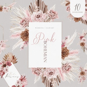 Boho Pink Flowers, Watercolor Flower, Boho Flower PNG, Boho Pink Flower, Pink Boho Bouquets, Watercolor Flower Clipart, Pink Boho
