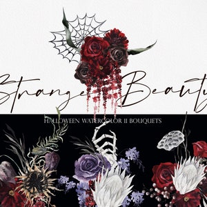 Strange Beauty, Halloween Bouquets, Halloween Watercolor Flower, Halloween Clipart, Gothic clipart, Halloween invitation