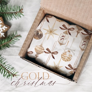 Gold Christmas Watercolor Clipart, Vintage Ornaments and Bells, Elegant Holiday PNG Arrangements image 10
