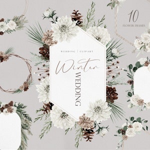 Winter Hochzeit, Winter Clipart, Aquarell Winter, Aquarell Blume, Aquarell Blumen, Aquarell Winter Bouquets, Weiße Rose Clipart