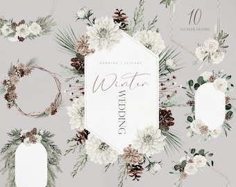 Winter Wedding, Winter Clipart, Watercolor Winter, Watercolor Flower, Watercolor Flowers, Watercolor Winter Bouquets, White Rose Clipart