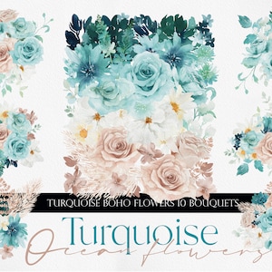 Flor turquesa oceano, flores aquarela, flor azul-petróleo, flores azuis, flores de verão em aquarela, flor azul-petróleo PNG, flor de hortelã