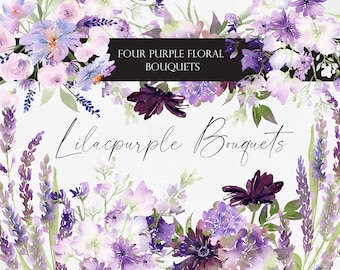 Watercolor clipart, purple Bouquets, Floral arrangements, Wedding Clipart, Floral Watercolor, Watercolor flower PNG, lilac clipart, lavender