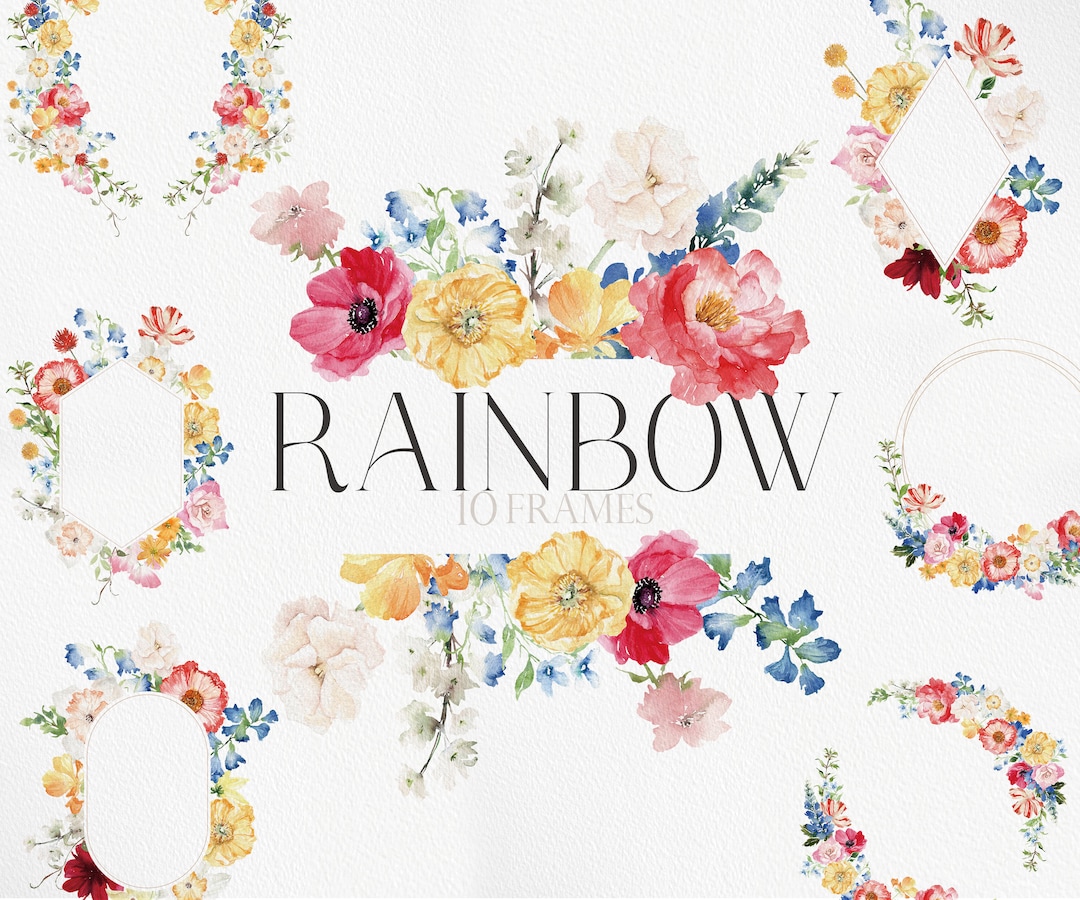 RAINBOW Floral, Watercolor Flower, Flower Clipart, Wildflower PNG