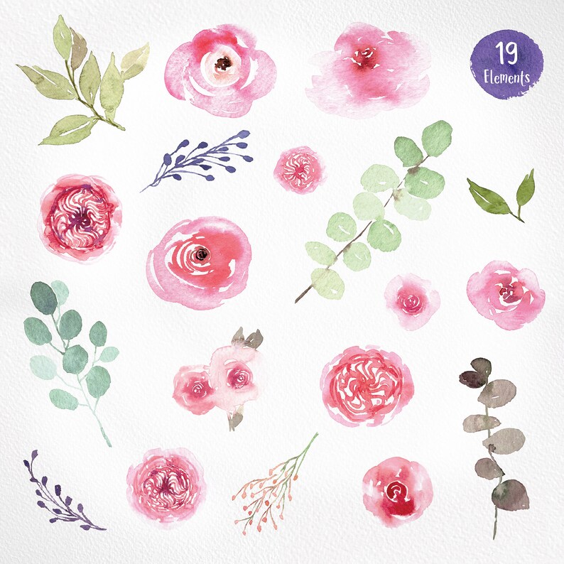 Flower Clipart Greenery Watercolor Bouquets Roses Bouquet - Etsy
