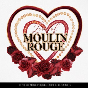 MOULINROUGE, Valentine Clipart, Rote Rose Clipart, Herz Clipart, Rotes Herz, Liebe Clipart, Aquarell Herz, Aquarell Rose