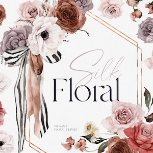 Floral de seda, flor Boho, flor aquarela, clipart aquarela, casamento Boho, clipart de buquê de casamento, flor Boho, flor elegante