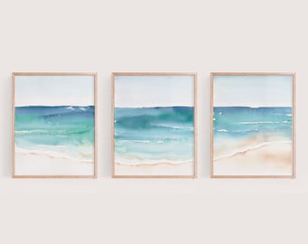 Set of 3 Watercolor prints, Printable Wall Art, Ocean Watercolor, Minimalist Art, Beach Print , Blue Watercolor, Watercolor Abstract Ocean