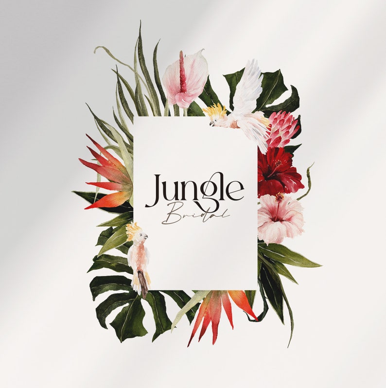 Jungle Bridal, Watercolor clipart, Watercolor flower, Summer clipart, Monstera Clipart, Summer Wedding, Tropical Clipart, Pampass Clipart image 6