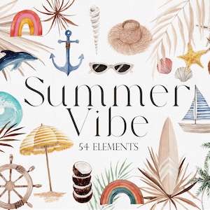 Summer Vibe, Summer clipart, Aquarel Surf, Surf clipart, Aquarel Zomer, Aquarel Clipart, Boho Surfing, Boho Summer