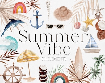 Summer Vibe, Summer clipart, Watercolor Surf, Surf clipart, Watercolor Summer, Watercolor Clipart, Boho Surfing, Boho Summer