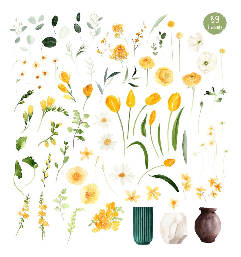 Flower clipart, Watercolor flower, Yellow bouquets, Yellow flower, Wedding invitation, Floral arrangements, Tulip clipart, Freesia clipart image 3