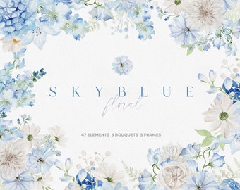 Sky BLUE Flower, Watercolor Flower PNG, Watercolor Clipart, Blue Flower Clipart, Watercolor Blue Flower, Boho Flower Clipart, Blue Flower