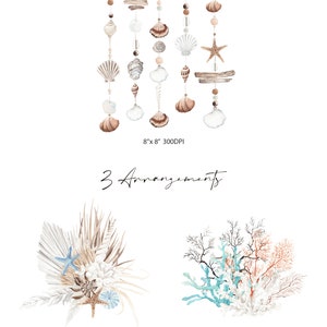 OCEAN Boho, Summer Clipart, Ocean Clipart, Coral clipart, Watercolor Clipart, Watercolor Beach, Watercolor Ocean, Watercolor Summer Boho image 3