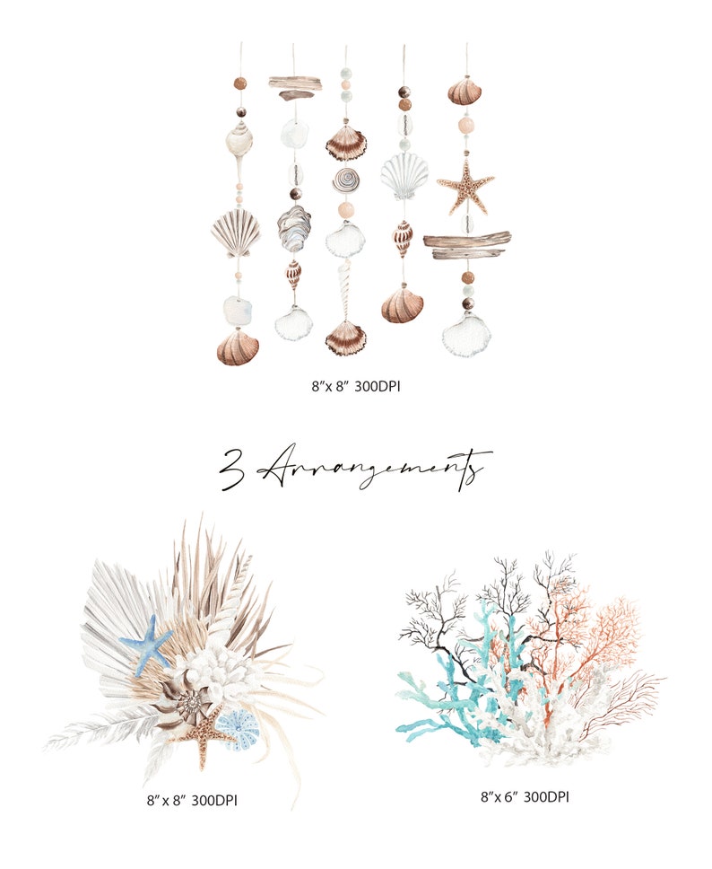 OCEAN Boho, Summer Clipart, Ocean Clipart, Coral clipart, Watercolor Clipart, Watercolor Beach, Watercolor Ocean, Watercolor Summer Boho image 3