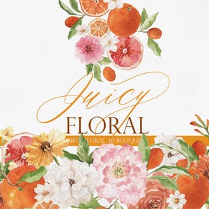 FLORAL JUGOSO, Flor de acuarela, Clipart de flor de acuarela, Clipart de acuarela naranja, Flores tropicales, Flor rosa de acuarela