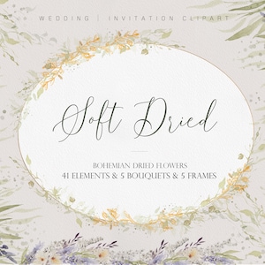 Fleurs séchées douces, Fleur d’aquarelle PNG, Clipart aquarelle, Fleur de Boho, Fleurs séchées, Fleur de mariage, Invitation de mariage
