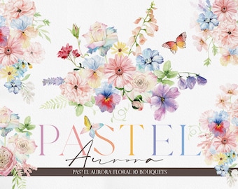 PASTEL AURORA, Watercolor Flower, Watercolor Clipart, Flower Clipart, Watercolor Rose, Pastel Flower, Colorful Flower Png, Flower PNG