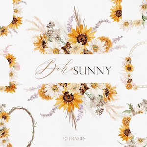 BOHO SONNIG, Aquarell Sonnenblume Clipart, Aquarell Boho Blume, Boho Sonnenblume Clipart, Aquarell Boho Wildblume, wilde Boho Sonnenblume
