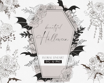 Schönes Halloween, Blumen Linie Kunst, Halloween SVG, Blumen Logo, Blumen Clipart, Halloween Linie Kunst, Boho Blume, Halloween Clipart