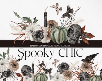 Spooky CHIC, Watercolor Clipart, Watercolor Halloween, Halloween Clipart, Halloween flowers, grotesque clipart, Watercolor Autumn Flower