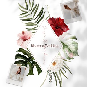 Jungle Bridal, Watercolor clipart, Watercolor flower, Summer clipart, Monstera Clipart, Summer Wedding, Tropical Clipart, Pampass Clipart image 4