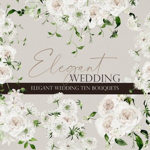 Mariage élégant, Fleur aquarelle, Fleur aquarelle PNG, Clipart de mariage, Fleur de mariage PNG, Clipart de fleur blanche, Clipart de rose blanche