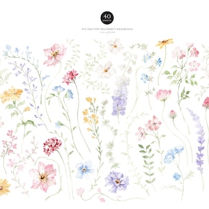 Pastel Wildflower Clipart, Watercolor Floral Bouquets, Spring Wedding Flowers PNG, Wildflower Clipart, Spring Wildflower, Spring flower PNG image 3