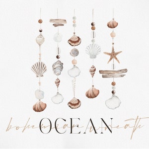 OCÉANO Boho, imágenes prediseñadas de verano, imágenes prediseñadas de océano, imágenes prediseñadas de coral, imágenes prediseñadas de acuarela, playa de acuarela, océano de acuarela, acuarela verano Boho