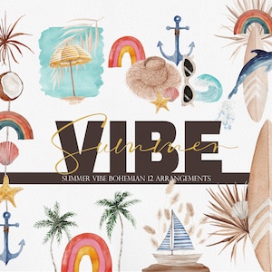 Ambiente de verano, imágenes prediseñadas de verano, surf de acuarela, imágenes prediseñadas de surf, verano de acuarela, imágenes prediseñadas de surf de acuarela, surf boho, verano boho