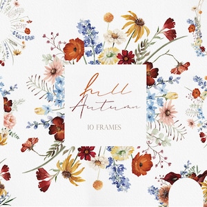 PLEIN AUTOMNE, aquarelle fleur PNG, Clipart fleur automne, automne fleurs sauvages, aquarelle florale d'automne, bouquet de fleurs sauvages aquarelle
